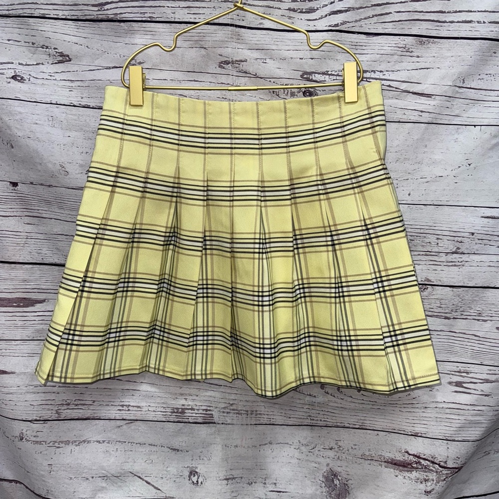 No Boundaries Yellow Plaid Pleated Shirt W/ Side Zipper Skirt Size Medium 7-9